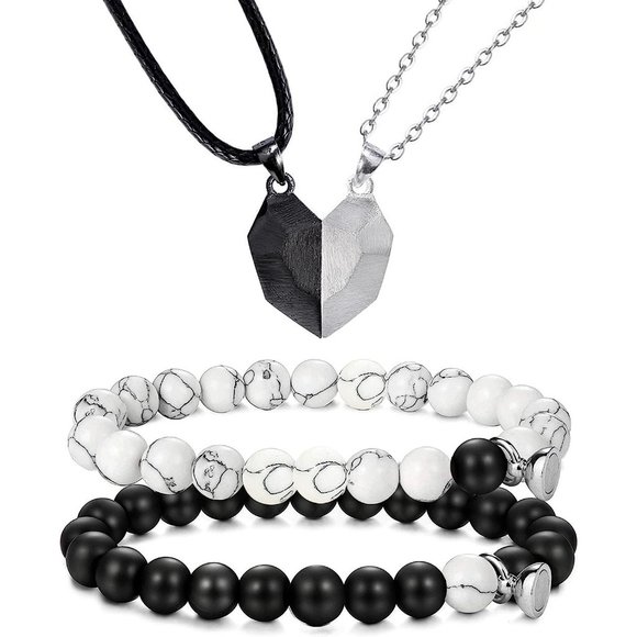 NEW 4Pcs Couples Bracelet Necklace Set Matching His and Hers Promise Lov… - Picture 1 of 6